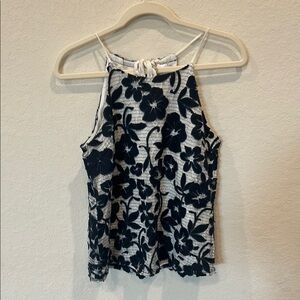 Floral Halter Neck Top - Navy and White